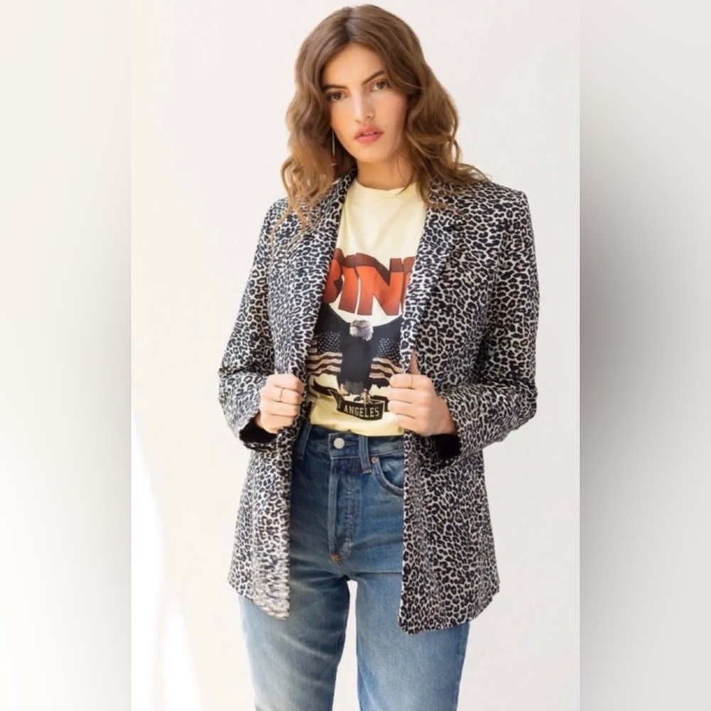 Anine Bing Madeleine leopard blazer jacket Leo XS rock&Roll stretch Casual relax